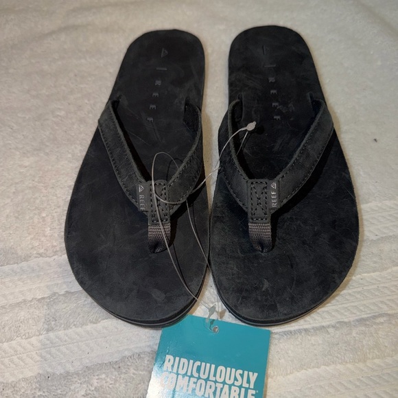 WOMEN\'S REEF DUSTY BLACK SOLANA LEATHER UPPER FLIP FLOP UPPER SIZE 6 NWT